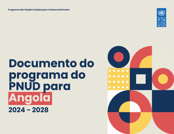 Document outlining the UNDP program for Angola, 2024-2028, with colorful geometric design.