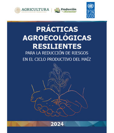 Book cover for 2024 guide on resilient agroecological practices for maize; hands cradle a plant.