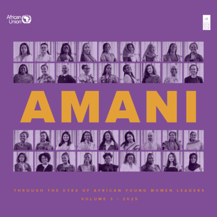 Purple book cover featuring a grid of black-and-white portraits around the bold orange AMANI.