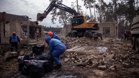 Debris removal in Irpin, Ukraine