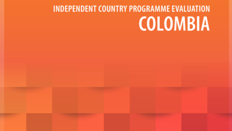 Cover of a report titled "Independent Country Programme Evaluation Colombia" with a gradient background.