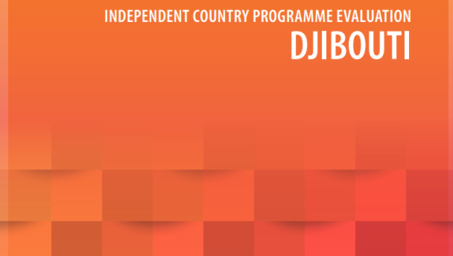 Cover of a report titled "Independent Country Programme Evaluation Djibouti" with a gradient background.