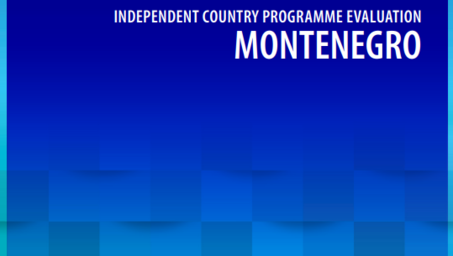 Blue gradient background with the text "INDEPENDENT COUNTRY PROGRAMME EVALUATION MONTENEGRO."