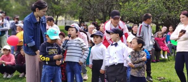 Local children during the opening ceremony of the playground in Ak-Tyuz village