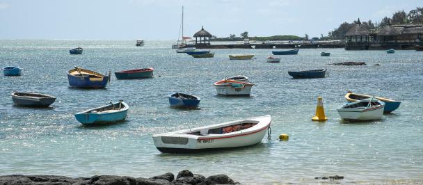 Embarkations in the lagoon of Grand Gaube, Mauritius.