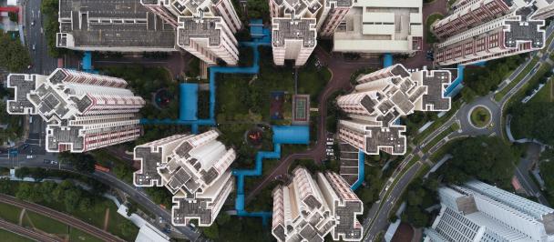 Aerial view of buildings in Singapore