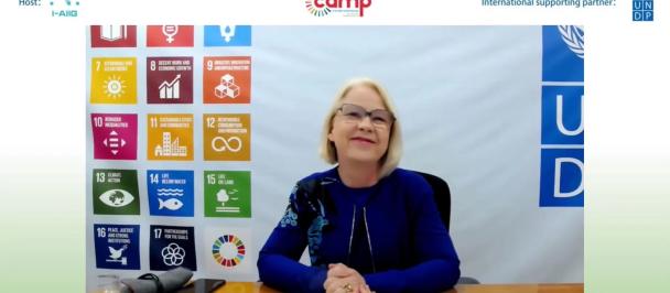 Beate Trankmann, Resident Representative, UNDP China delivering opening remarks at the U&AI Bootcamp Final 2022
