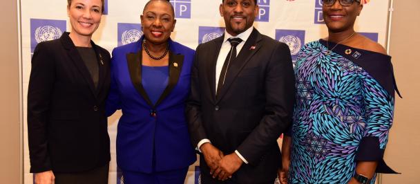 Ministers of government from Jamaica and Bermuda pose with UNDP Resident Representative