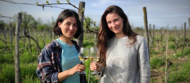 Baia and Gvantsa Abuladze at their vineyard
