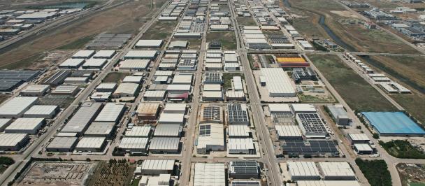 Birds eye view of an organized industrial zone.