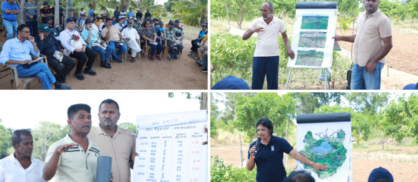 Participants at the workshop being shown different methods used to reduce risk of droughts