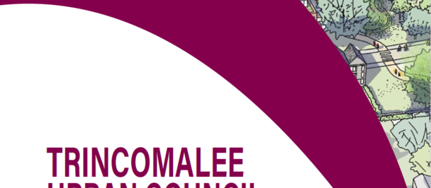 Design layout for a development plan featuring the title and a city map illustration.