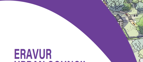 Cover page of the Eravur Urban Council's development plan featuring a stylized map.
