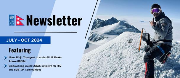 Newsletter header with blue layout; climber on a snowy mountain.