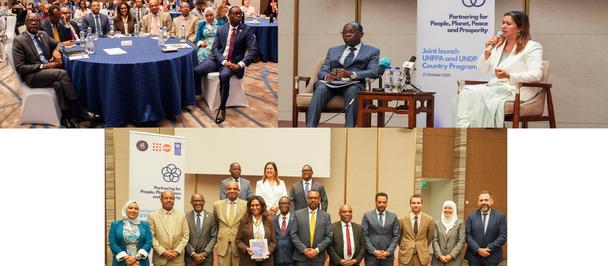Conference collage: round tables with attendees, speaker at podium, and group photo of delegates.