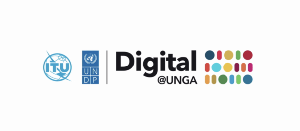 Row of logos: ITU circular emblem, blue square badge, and Digital with multicolored dots.