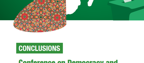 Conference poster: Africa map graphic with a woman in a patterned dress, Maputo 2019.