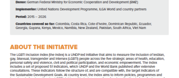 Infographic titled LGBTQ Inclusion Index with rainbow banner and section headings.