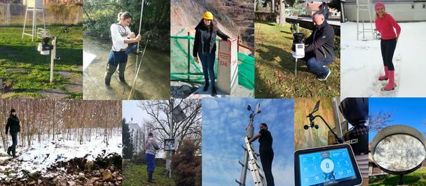 Collage of people hiking, biking, climbing, camping, and kayaking outdoors.
