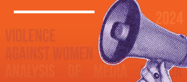 Orange cover featuring a purple megaphone and the title 'Analysis of Media Reporting on Violence Against Women'.