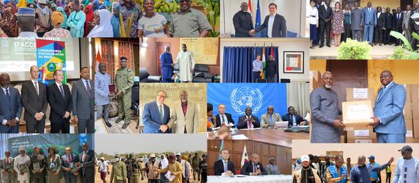 Collage of diverse people in formal attire at conferences, meetings, and ceremonies.