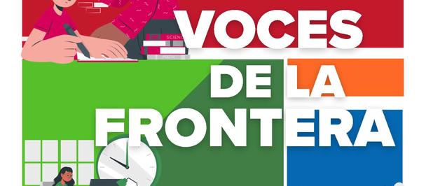 Poster for Voces de la Frontera featuring diverse people and a globe.
