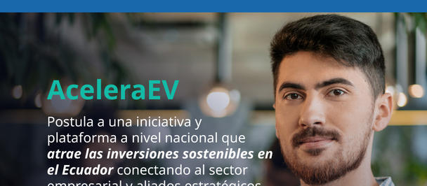 Blue Global Gateway banner featuring a man in a striped shirt and Spanish open-call text.