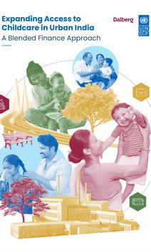 Cover of report with Dalberg logo; colorful collage of diverse people and gold bars.