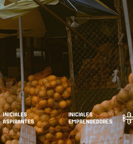 A vendor sits at a market stall surrounded by large piles of oranges under a blue canopy.