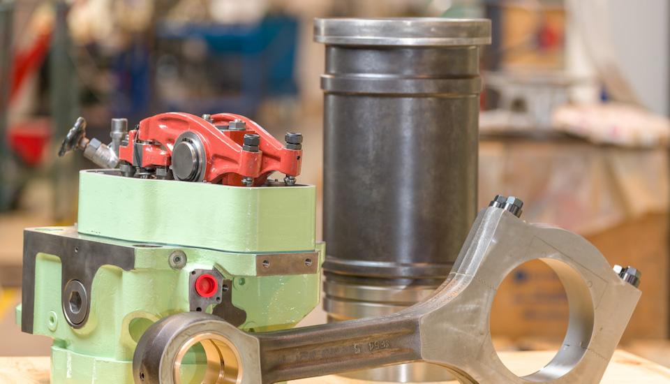Engine parts in a factory