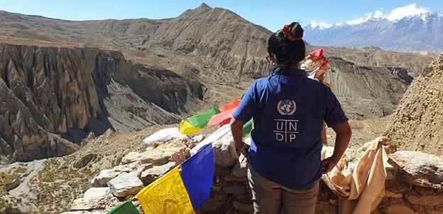 Woman looking at mountains