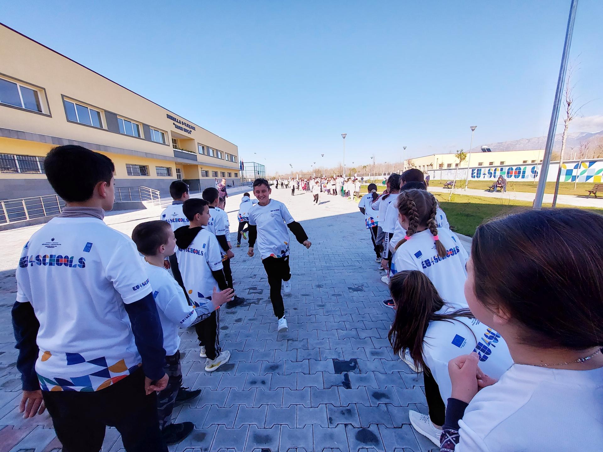 Pupils of 9-year school “Korb Muça” in Qerekë, Kruja Municipality, during “I Love My School” campaign. This education facility is reconstructed thanks to “EU4Schools” Programme. 