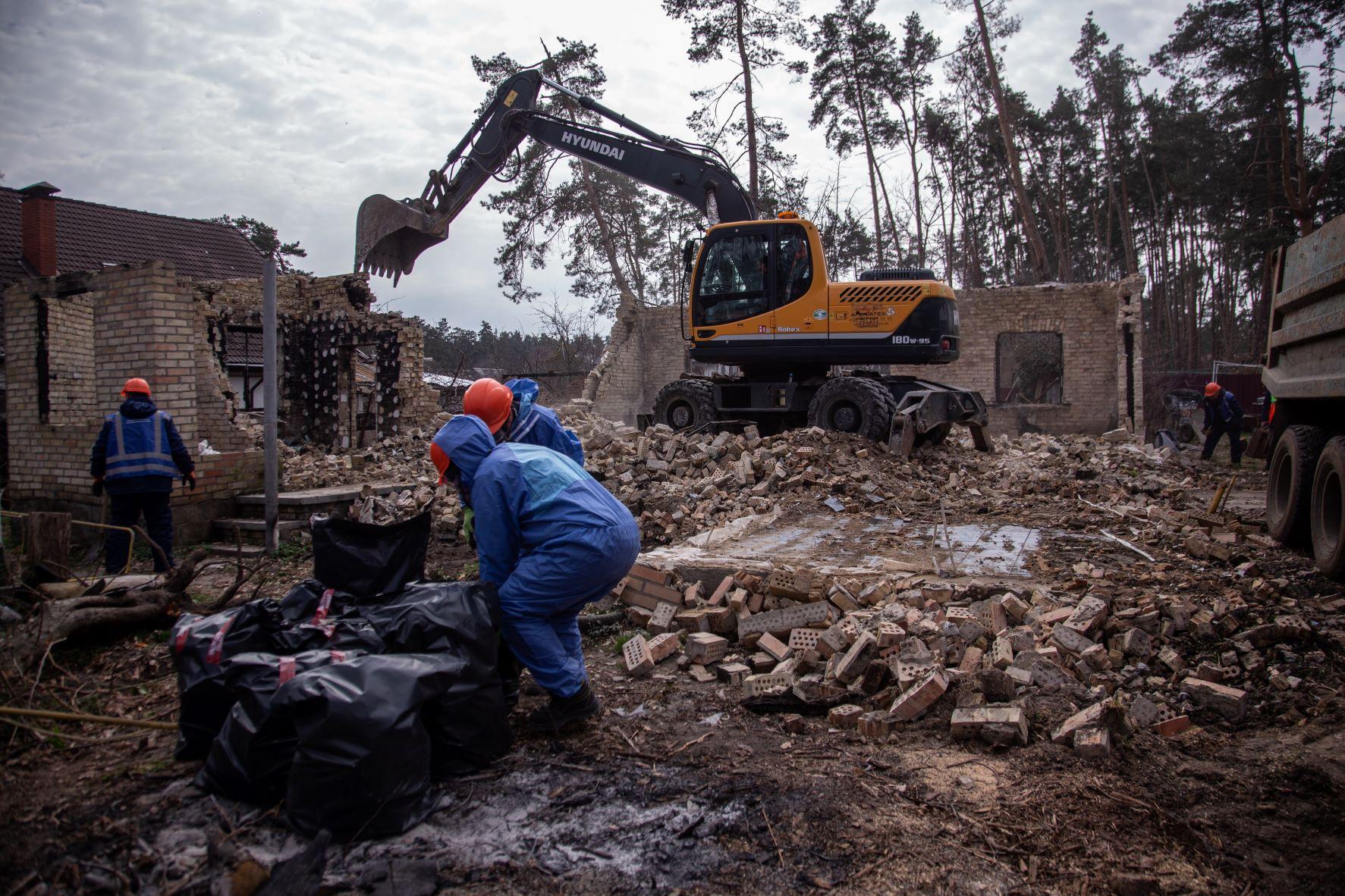 Debris removal in Irpin, Ukraine