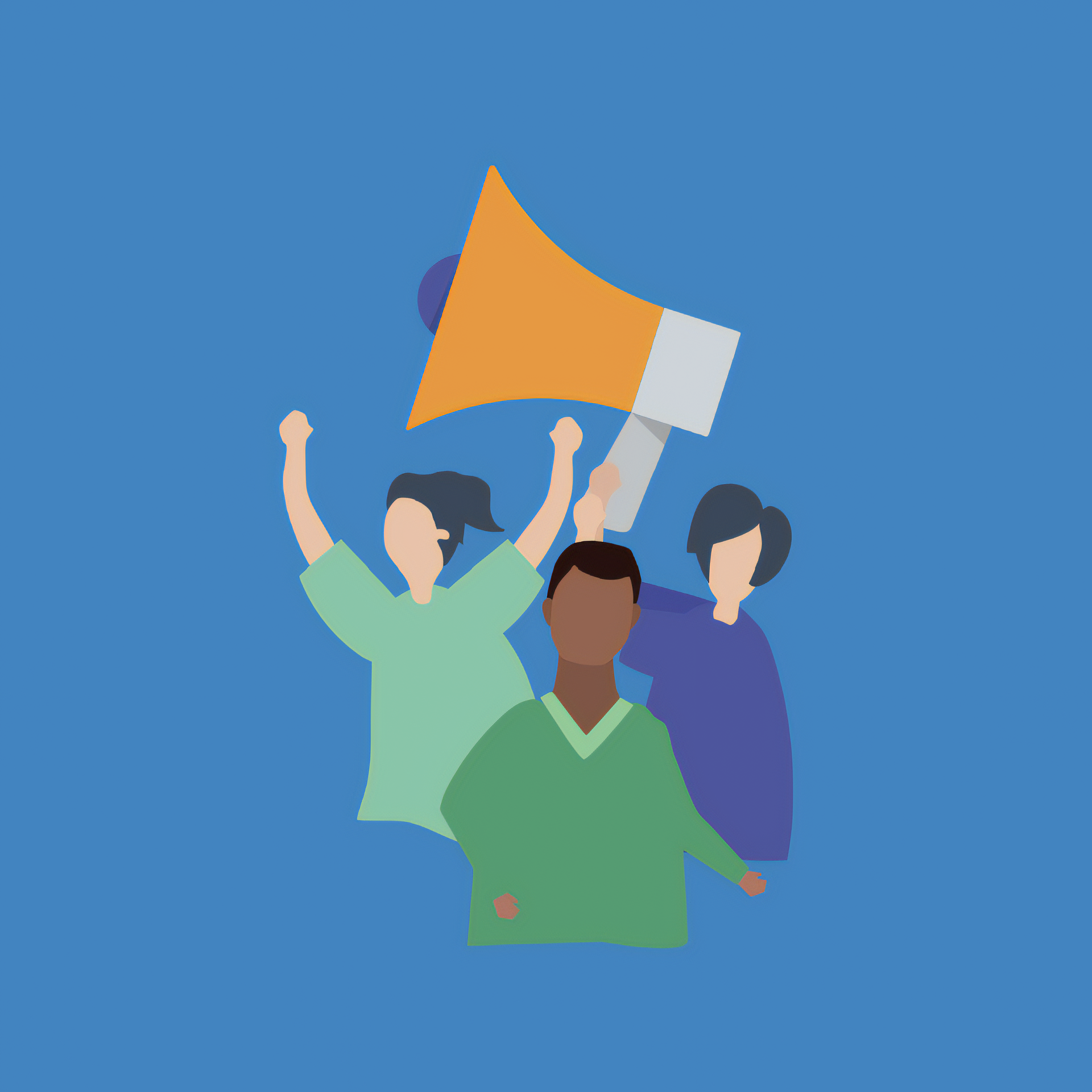A picture of a cartoon protesting crowd
