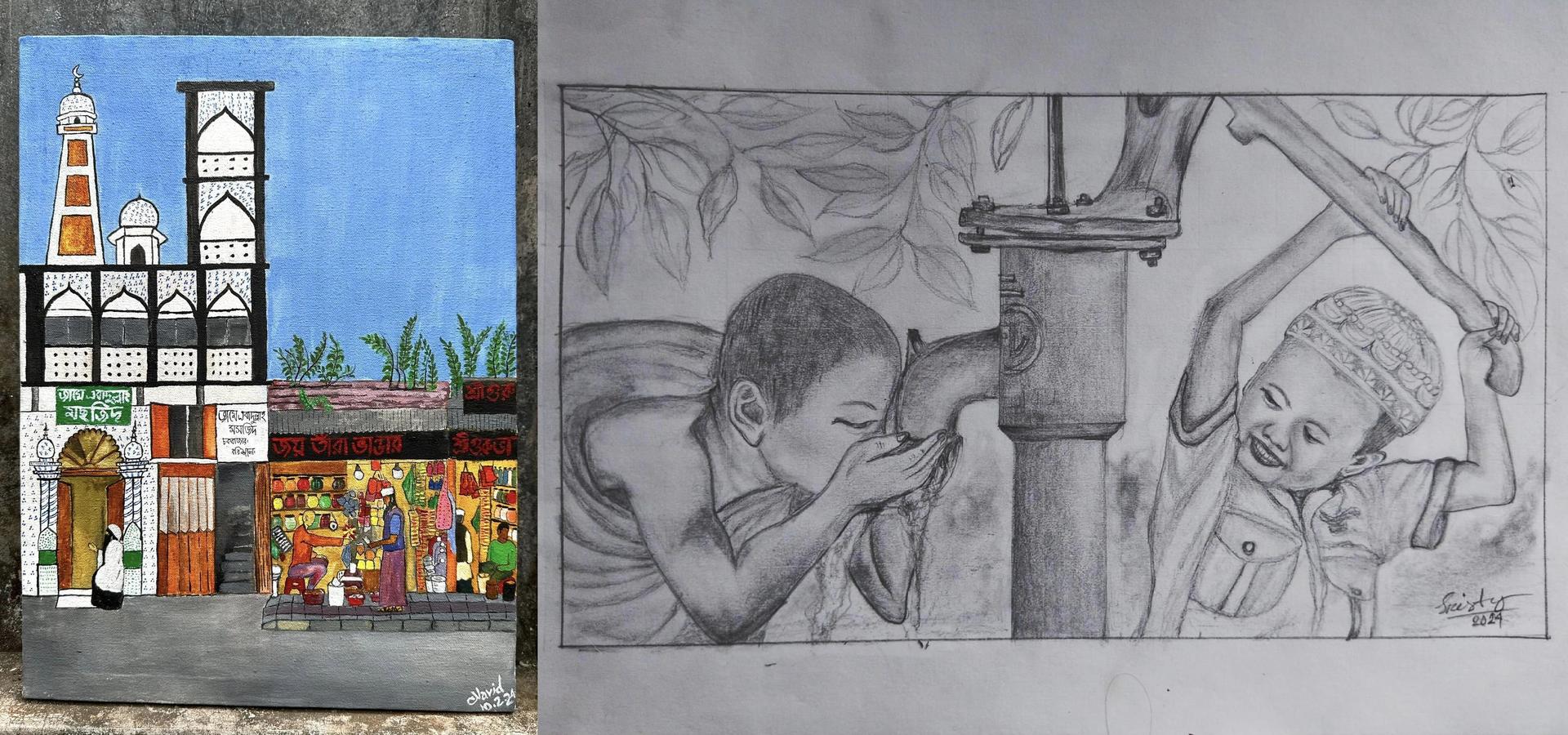 Collage of student artwork on countering hate speech