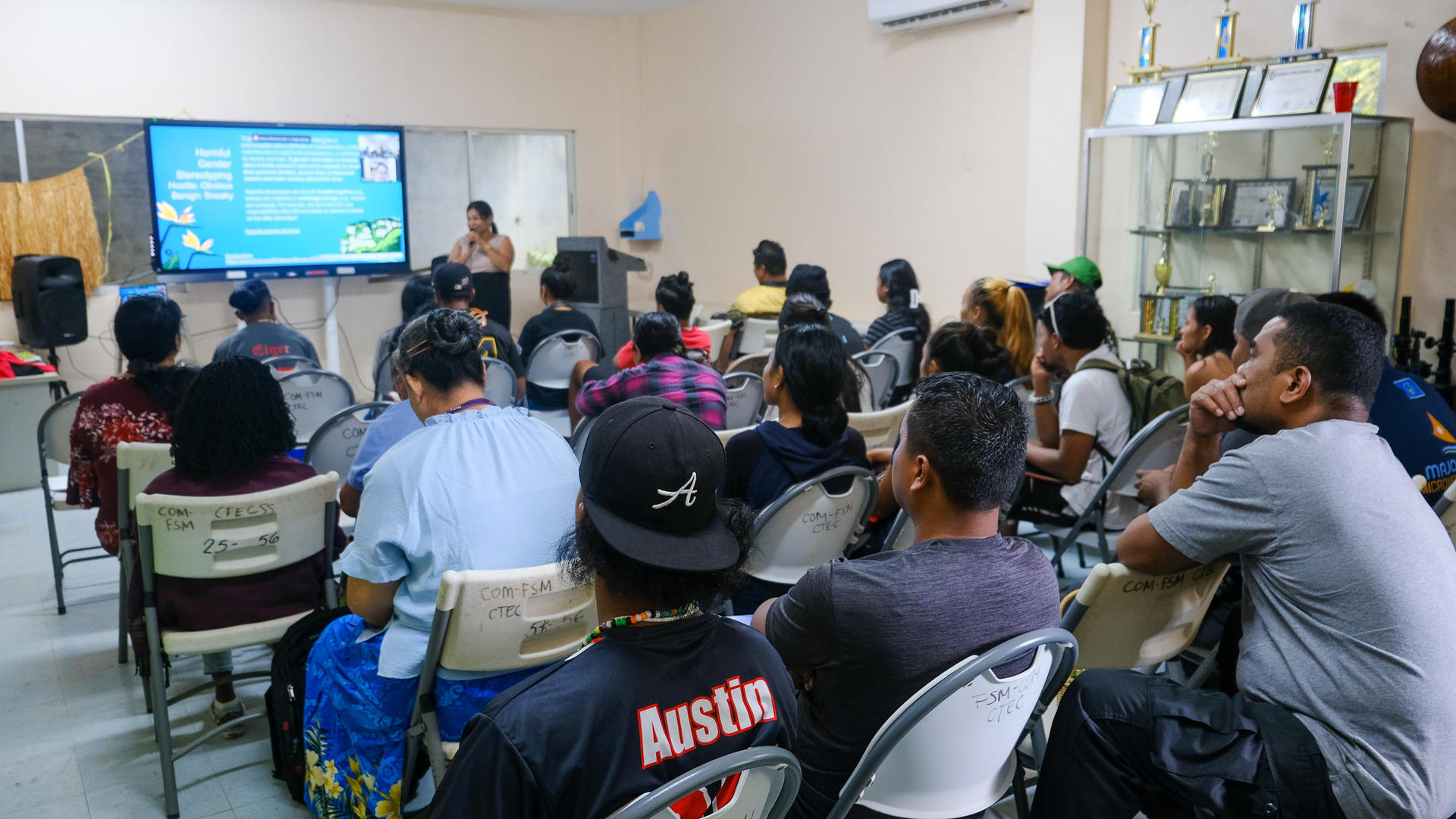 a group of people in a room