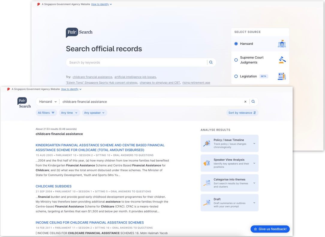 User interface of Pair Search