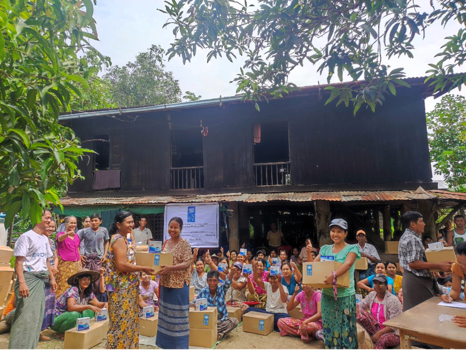 Communities in Sinbaungwe Township, Magway Region, receive HEAP packages, offering crucial aid as they recover from the recent flooding.