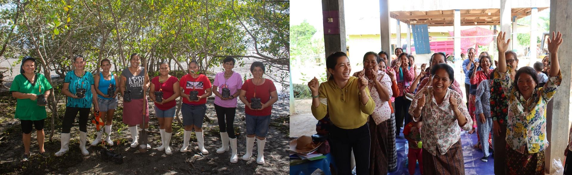 Collage of women entrepreneurs in Costa Rica and older women in Cambodia