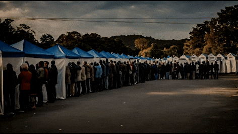 a group of people standing in front of a crowd