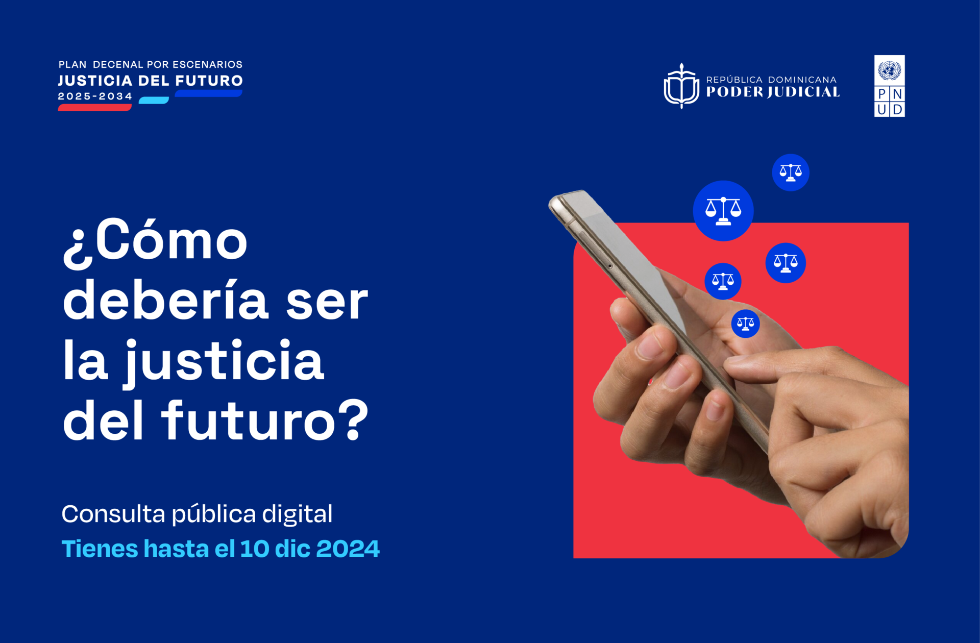 Banner con pregunta: ¿Cómo debería ser la justicia del futuro?
