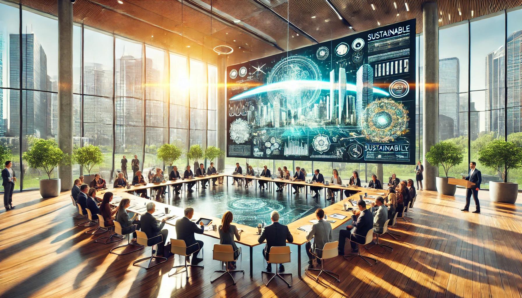 a group of people sitting at a table in front of a building