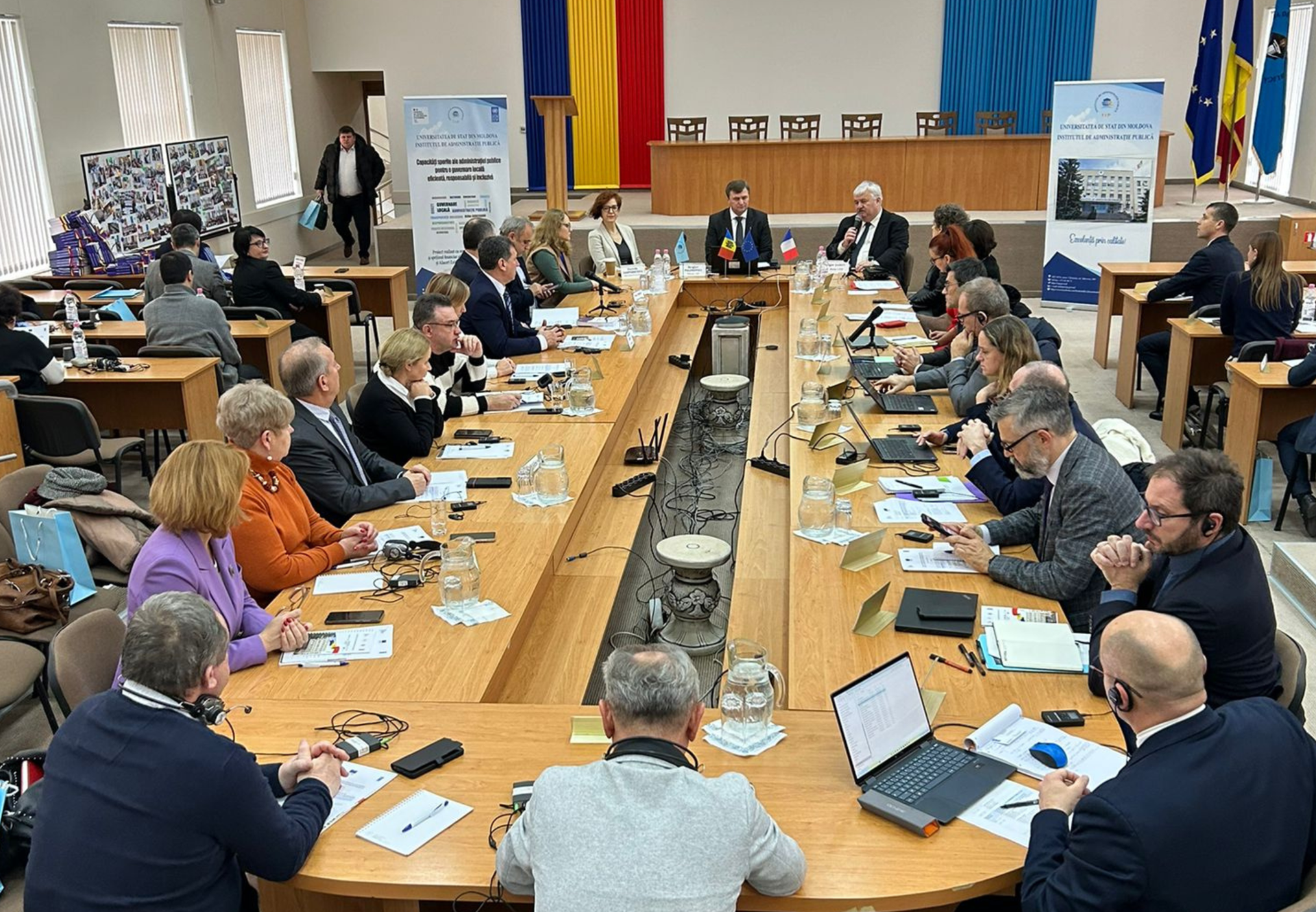 a group of people sitting at a table