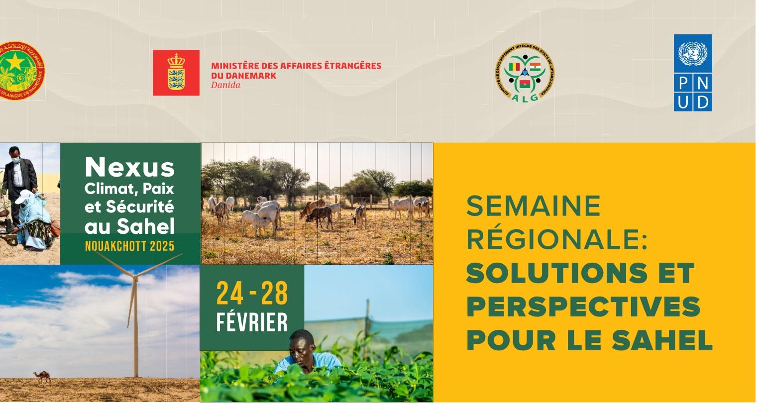 Regional week graphic highlighting solutions for the Sahel, featuring nature and event details.