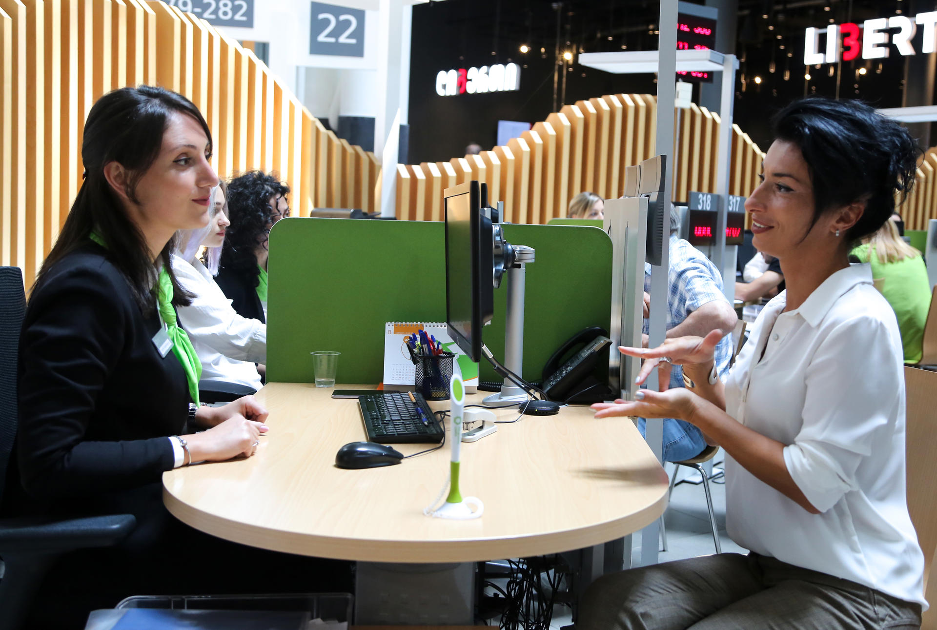 Flora Bezhanishvili speaking to a Public Service Hall operator