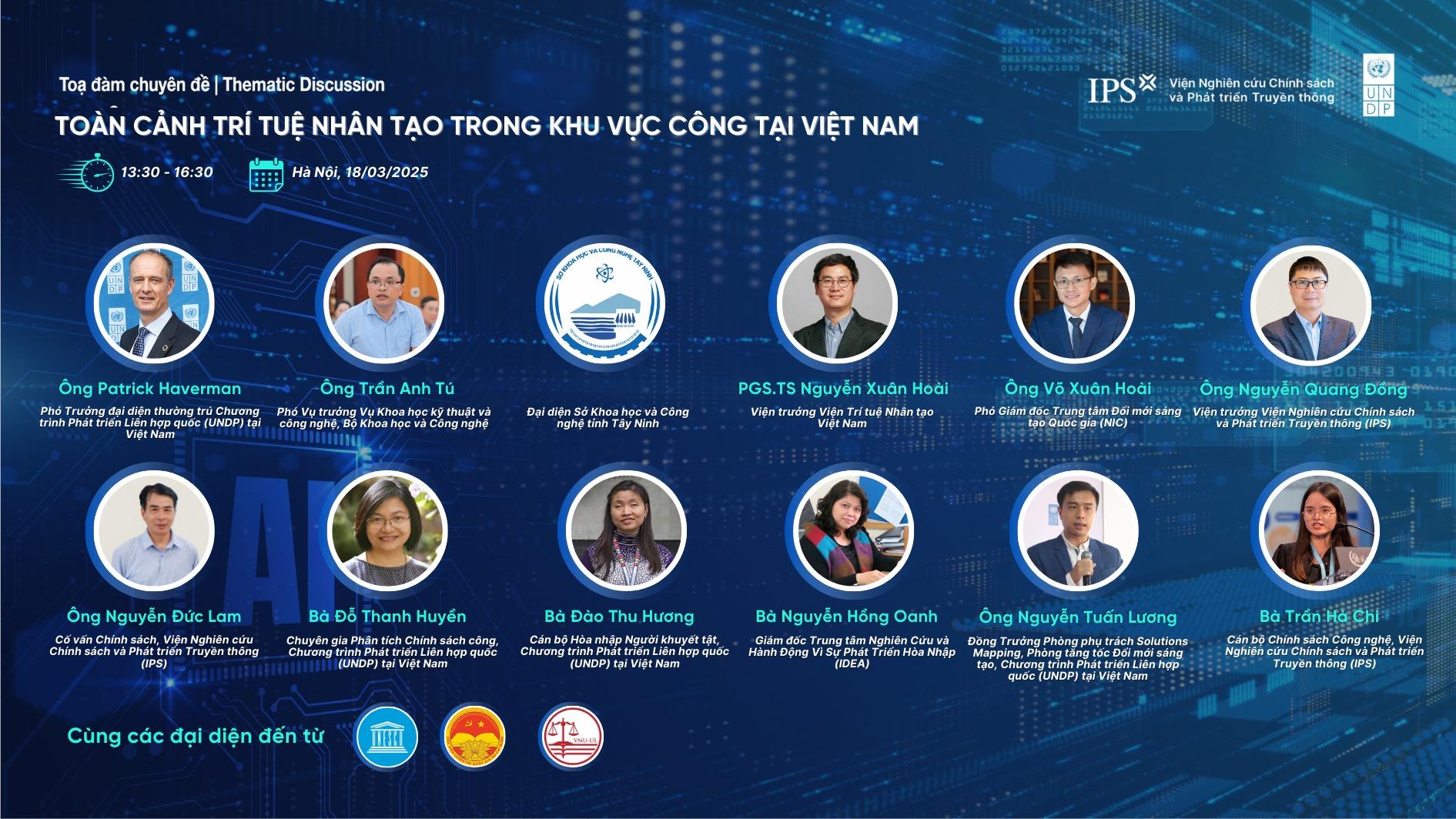 A graphic featuring headshots of speakers at a panel discussion on AI in Vietnam.