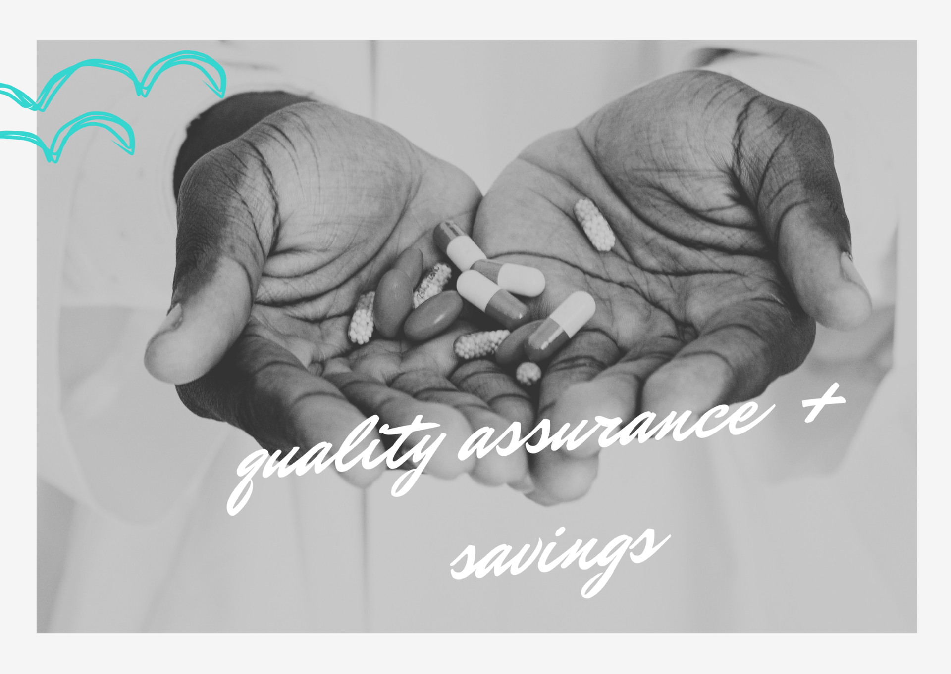 Hands cupping various pills against a light background, with text overlay.