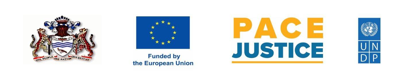 Logos of organizations including a coat of arms, European Union, and PACE Justice.