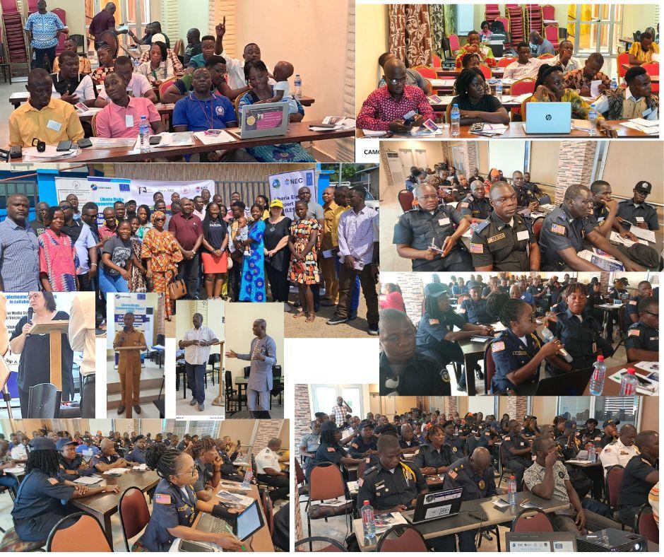A collage of a workshop with participants engaged in discussions, presentations, and group photos.