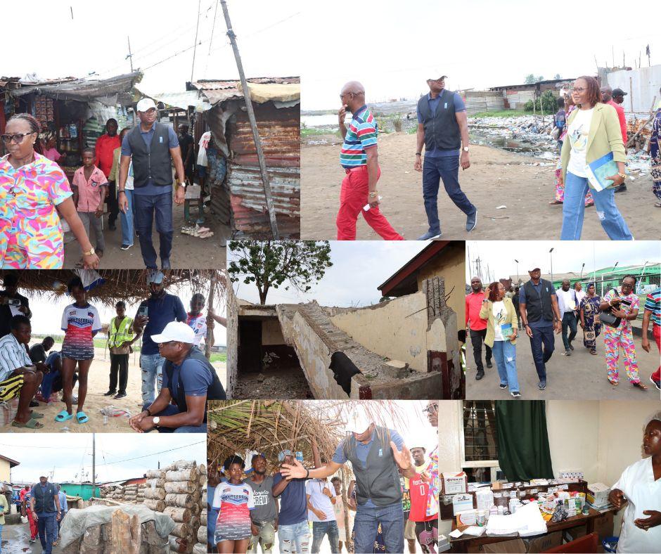 A collage showing people walking through a community, interacting, and exploring local areas.